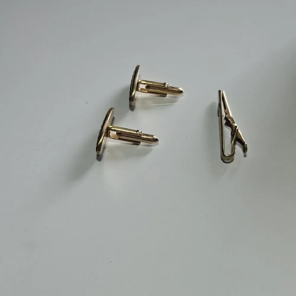 Swank Vintage Gold Tone Wheat Cufflinks And Tie Clip IOB
